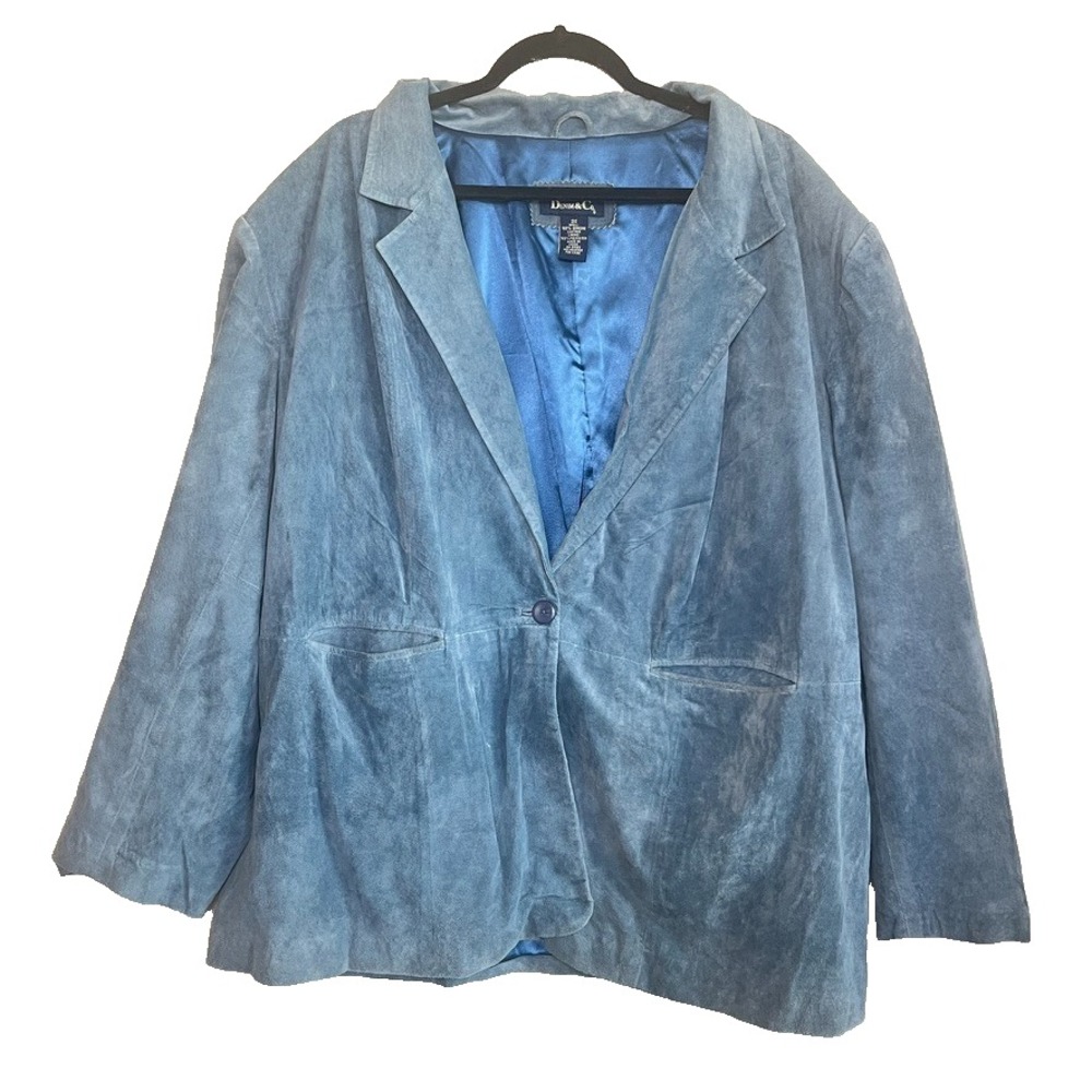 Denim & Co Blue Suede Leather Jacket Plus Size 3X Soft Academia‎ Vanguard